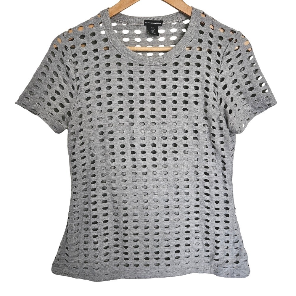 Mercer & Madison Gray‎ Laser Cut Layered Stretch Knit Tee